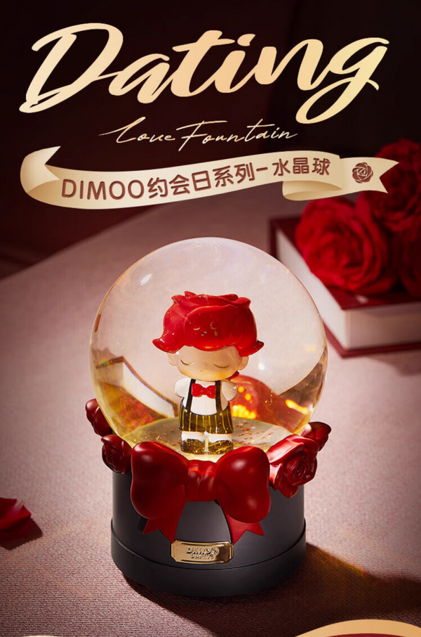 POPMART DIMOO Dating Day Series Snow Globe – Romantic Rotating Music Box