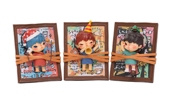 POP MART Hirono “See · Hear · Speak” Frame Set – Emotional Art Toy Decor